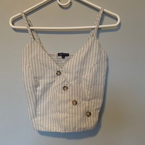 Heart & Hips blue/cream tank top w/marble buttons